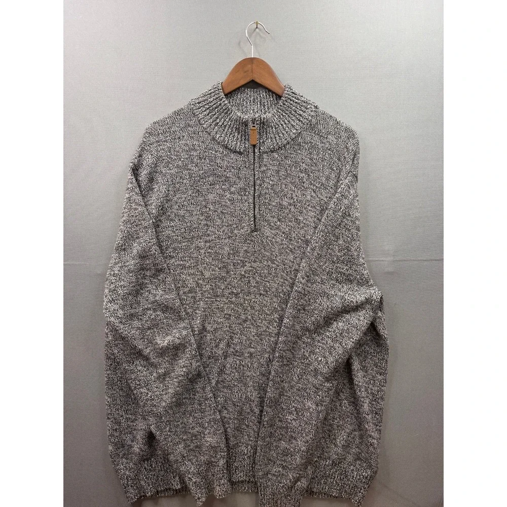 St. John's Bay Quarter Zip Sweater Mens Black White Marled Cotton XXL‎